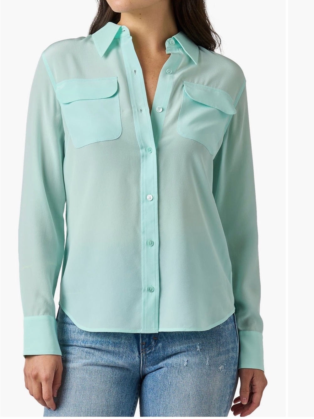 Equipment Femme Signature Slim 100% Silk Button Up Shirt Mint Green Medium